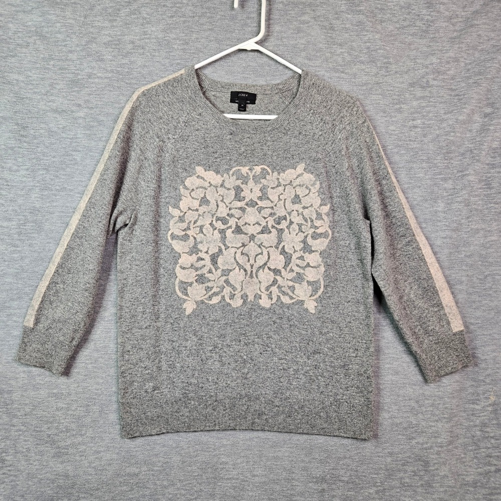 J.Crew Gray Floral Wool Cashmere Blend Damask Intarsia Sweater Size M